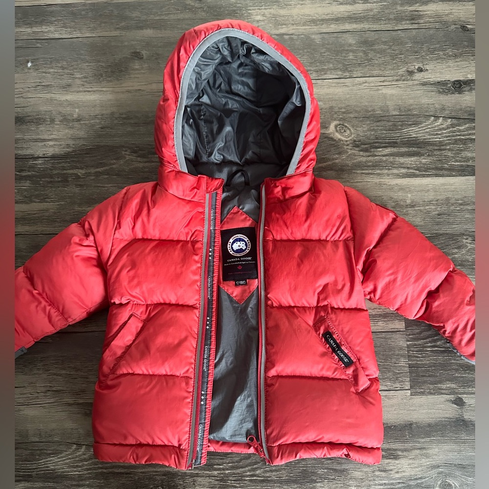 Canada Goose Kids Red Hooded Puffer with Gray Lining